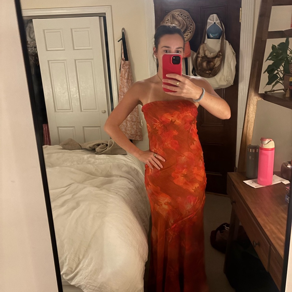 Peppermayo Strapless Fiery Orange Dress